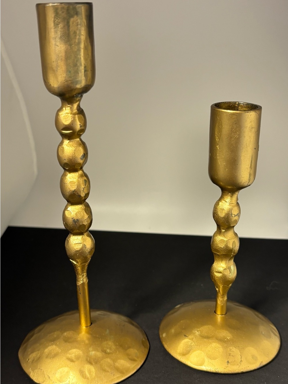 Vintage Brass Plated Candlestick Holders Pair Hammered Brutalist Taper Set 2